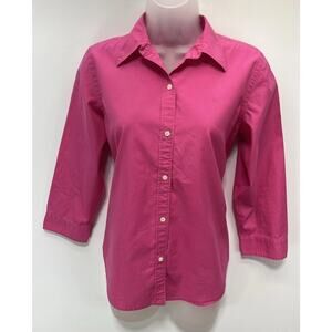 Lauren Ralph Lauren Blouse Size M Hot Pink 100% Cotton Oxford Top